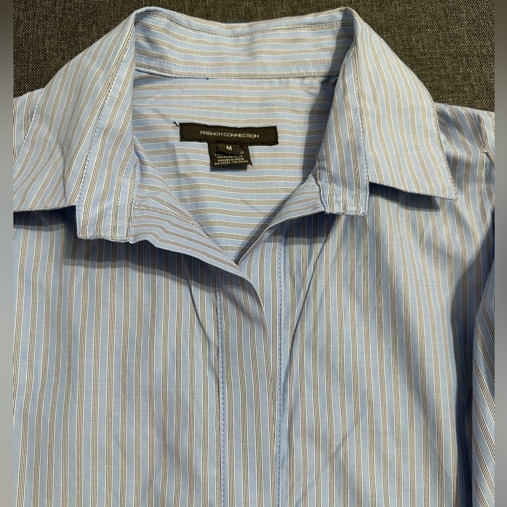 French Connection stripe poplin open front boyfriend shirt - Picture 5 of 6